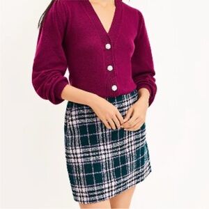 LOFT Green Purple and Plaid Skirt